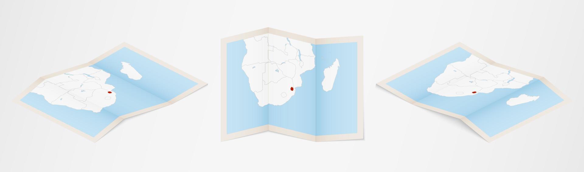 mapa plegado de swazilandia en tres versiones diferentes. vector