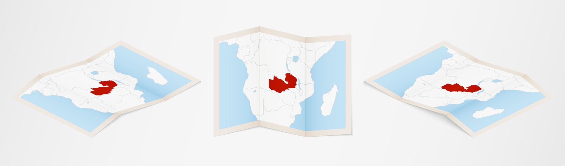 mapa plegado de zambia en tres versiones diferentes. vector