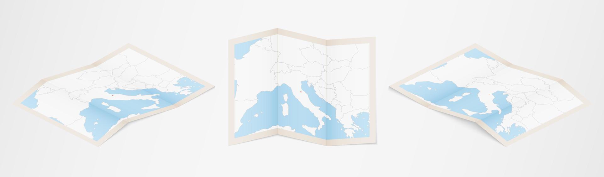 mapa plegado de san marino en tres versiones diferentes. vector