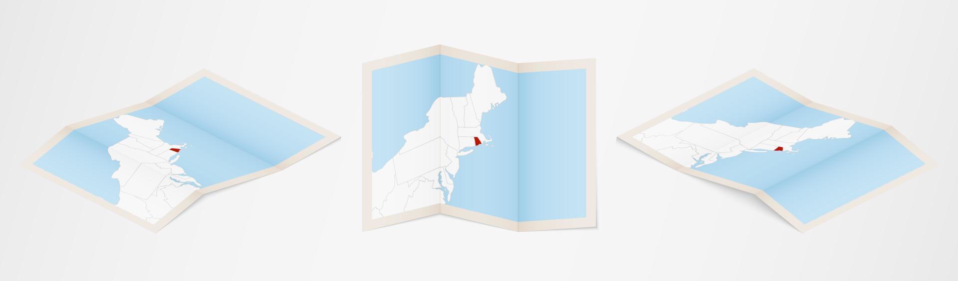 Folded map of Rhode Island in three different versions. vector