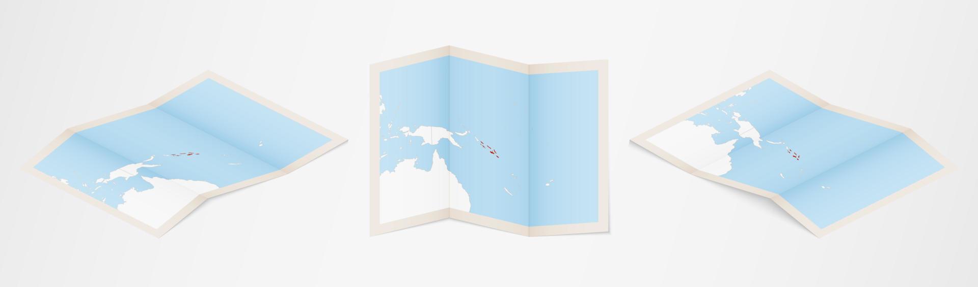 Folded map of Solomon Islands in three different versions. vector