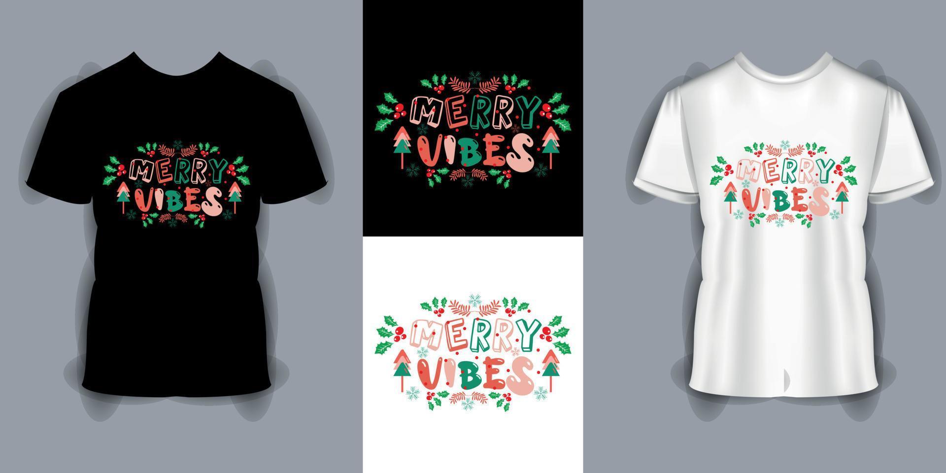 Merry Vibes typography T-Shirt Design, Christmas Quote Design vector