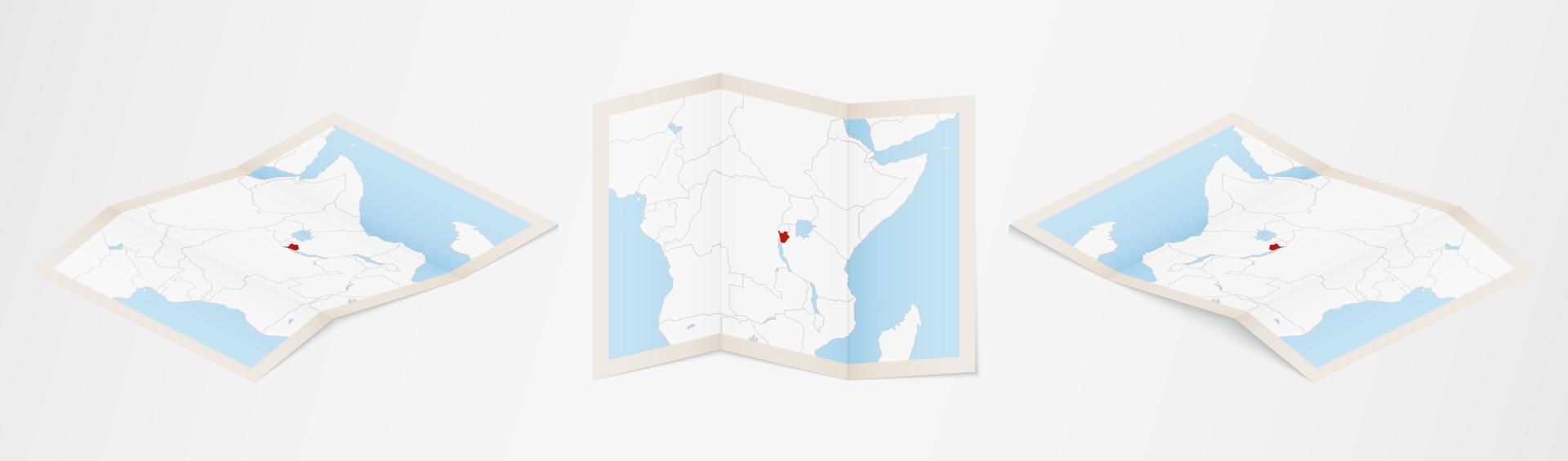Folded map of Burundi in three different versions. vector