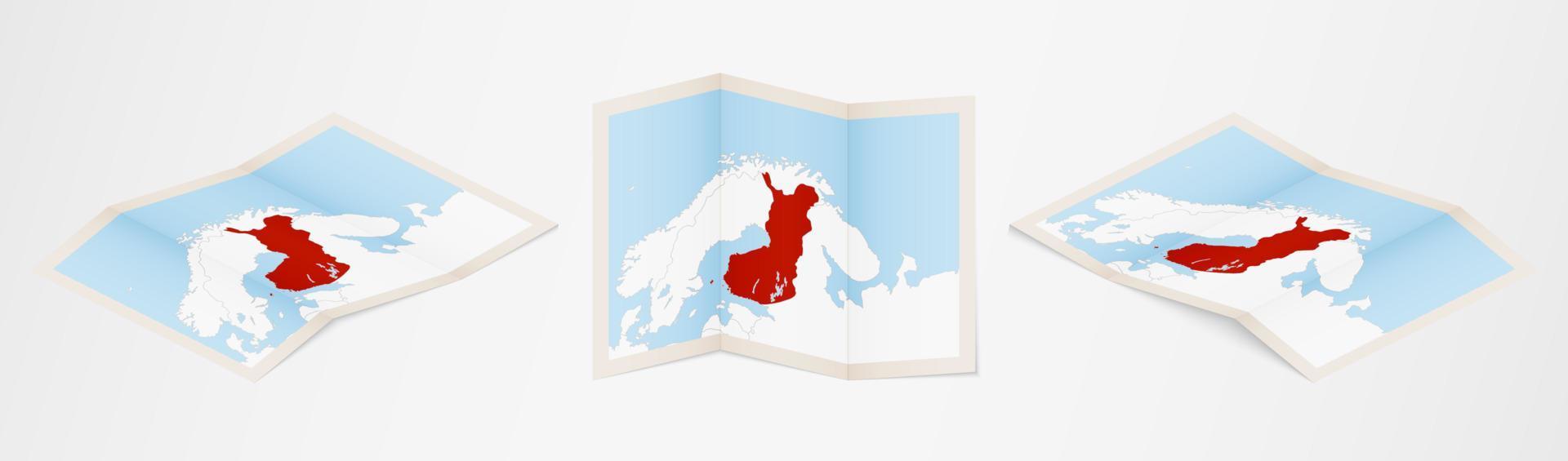 mapa plegado de finlandia en tres versiones diferentes. vector