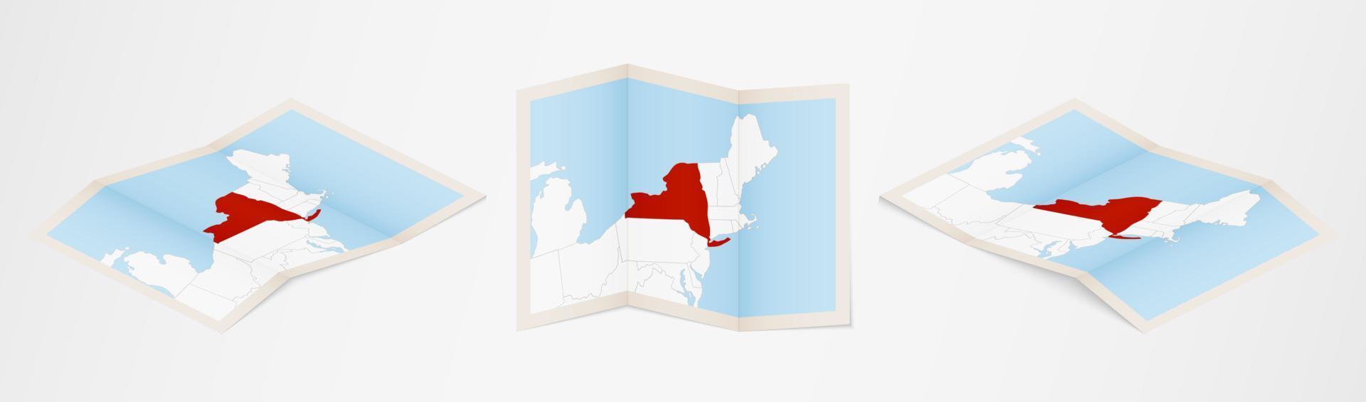 mapa plegado de nueva york en tres versiones diferentes. vector