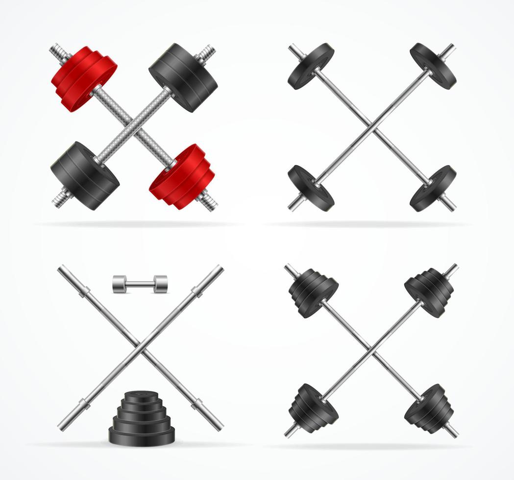 Realistic Detailed 3d Barbell and Dumbbells Emblems Set. Vector