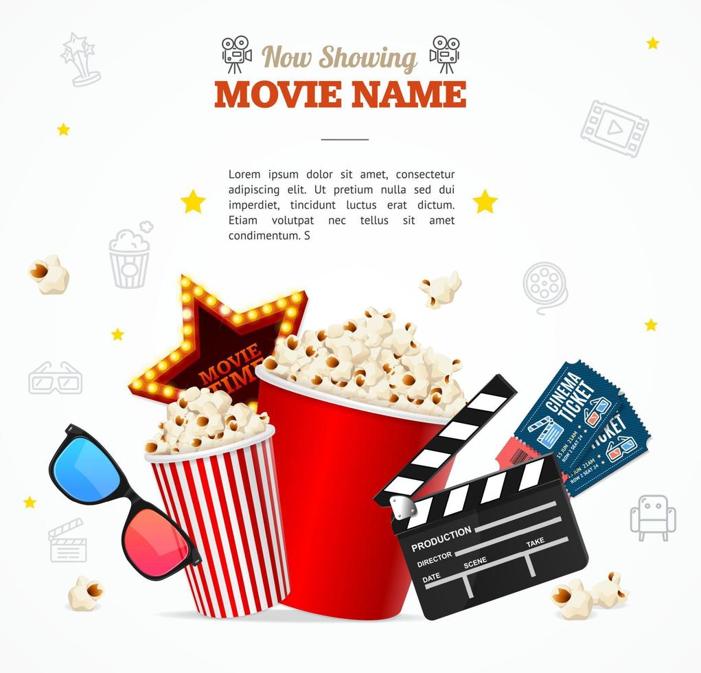 Realistic 3d Detailed Cinema Concept Banner Card. Vector