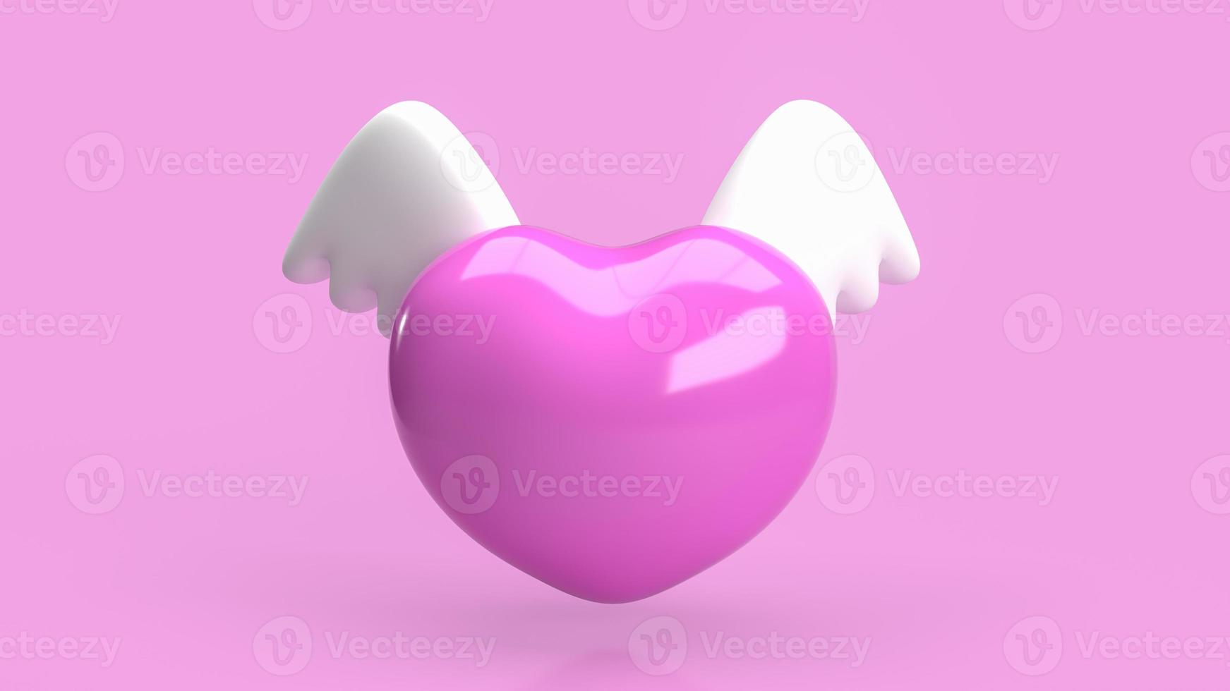 The pink heart and white wing for valentine or love concept 3d rendering photo