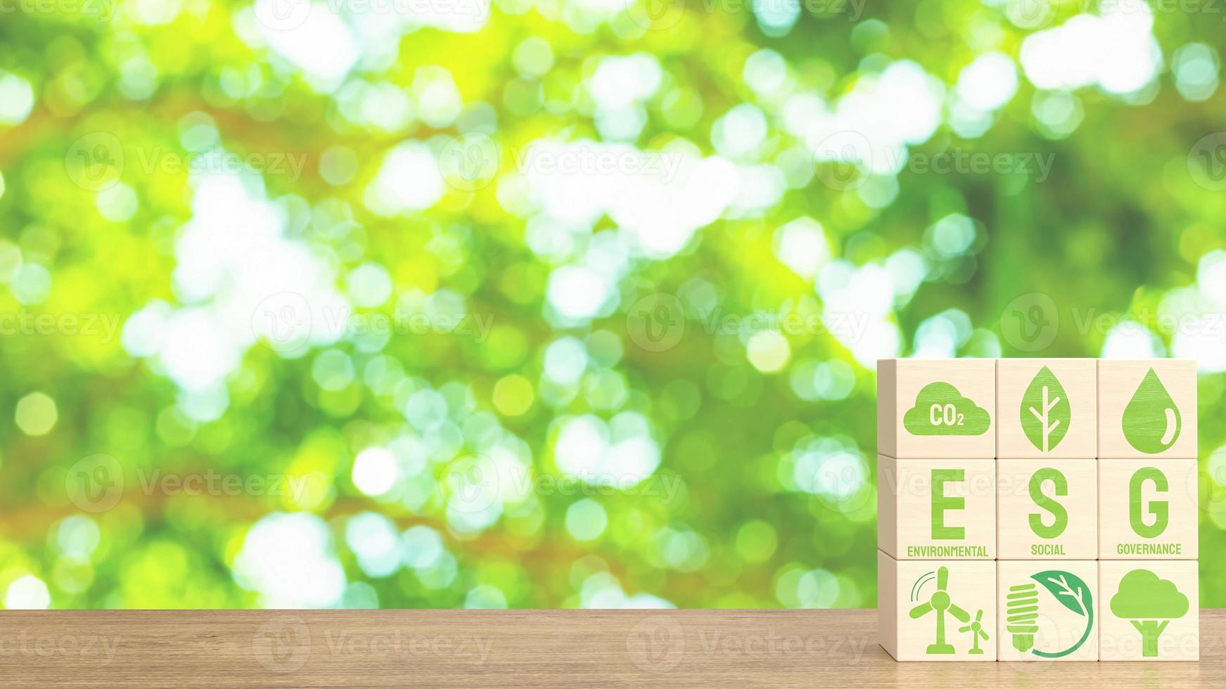 The esg and eco icon on wood cube for eco concept 3d rendering photo