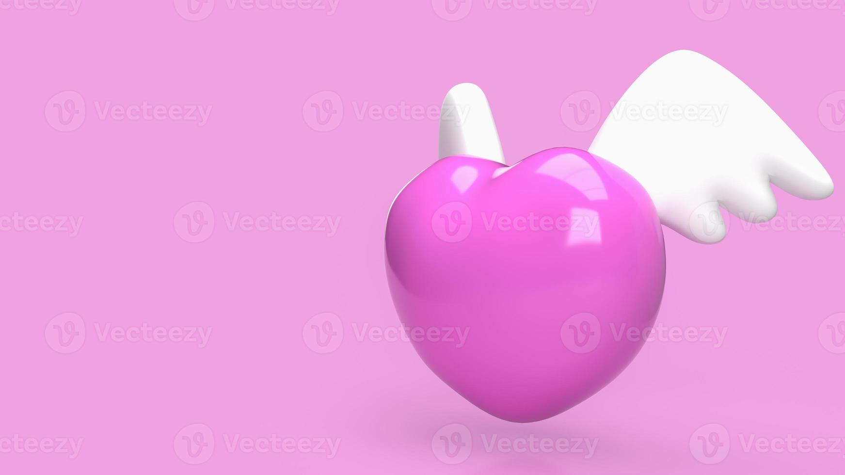 The pink heart and white wing for valentine or love concept 3d rendering photo