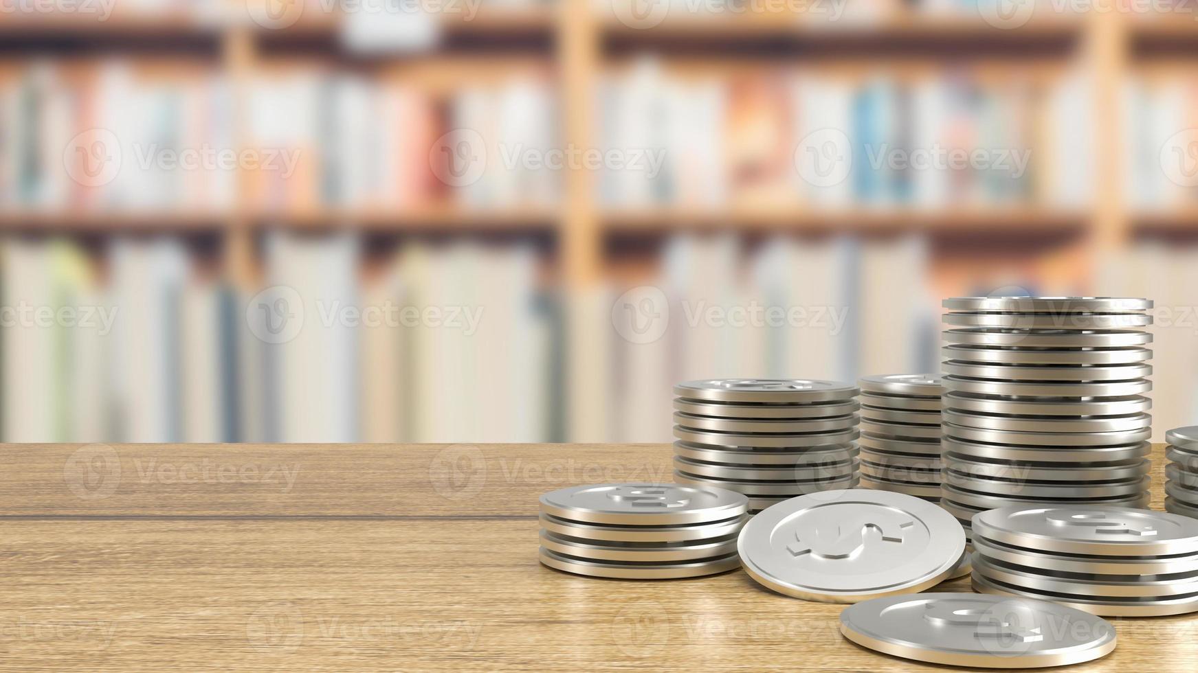 The silver coins on wood table for business concept 3d rendering photo