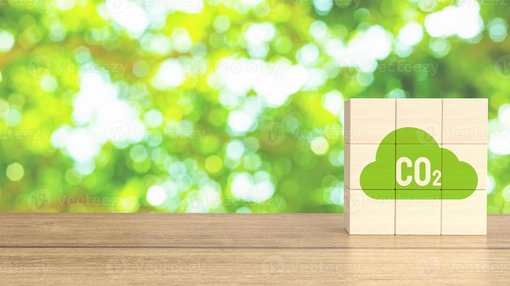 The co2 icon  on wood cube for environmental concept 3d rendering photo