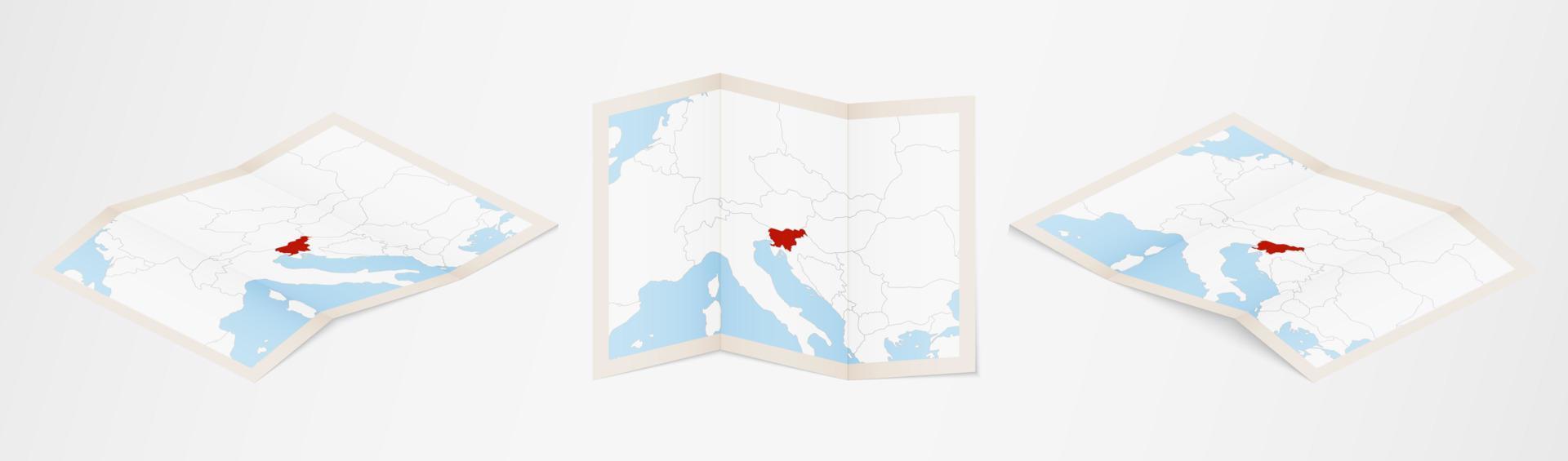 Folded map of Slovenia in three different versions. vector