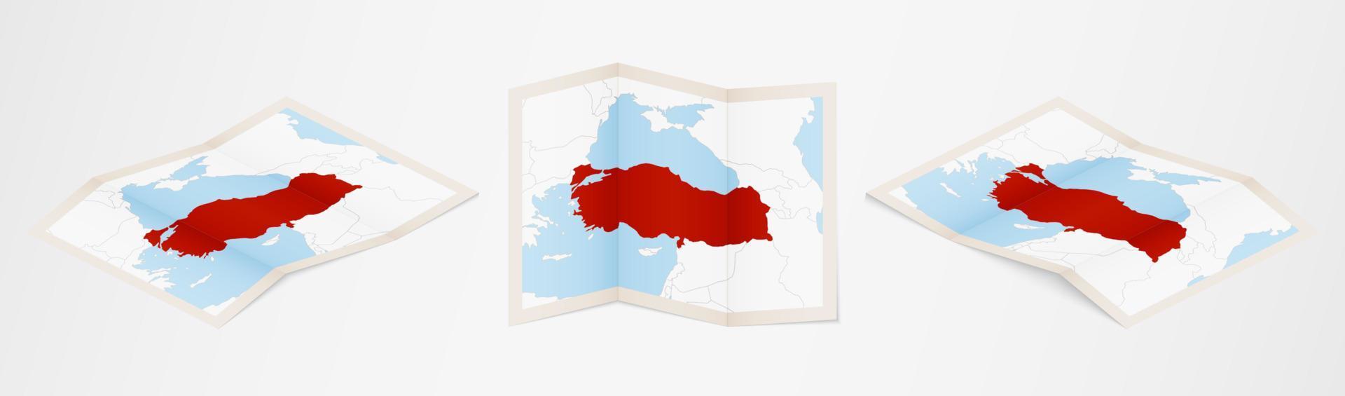Folded map of Turkey in three different versions. vector