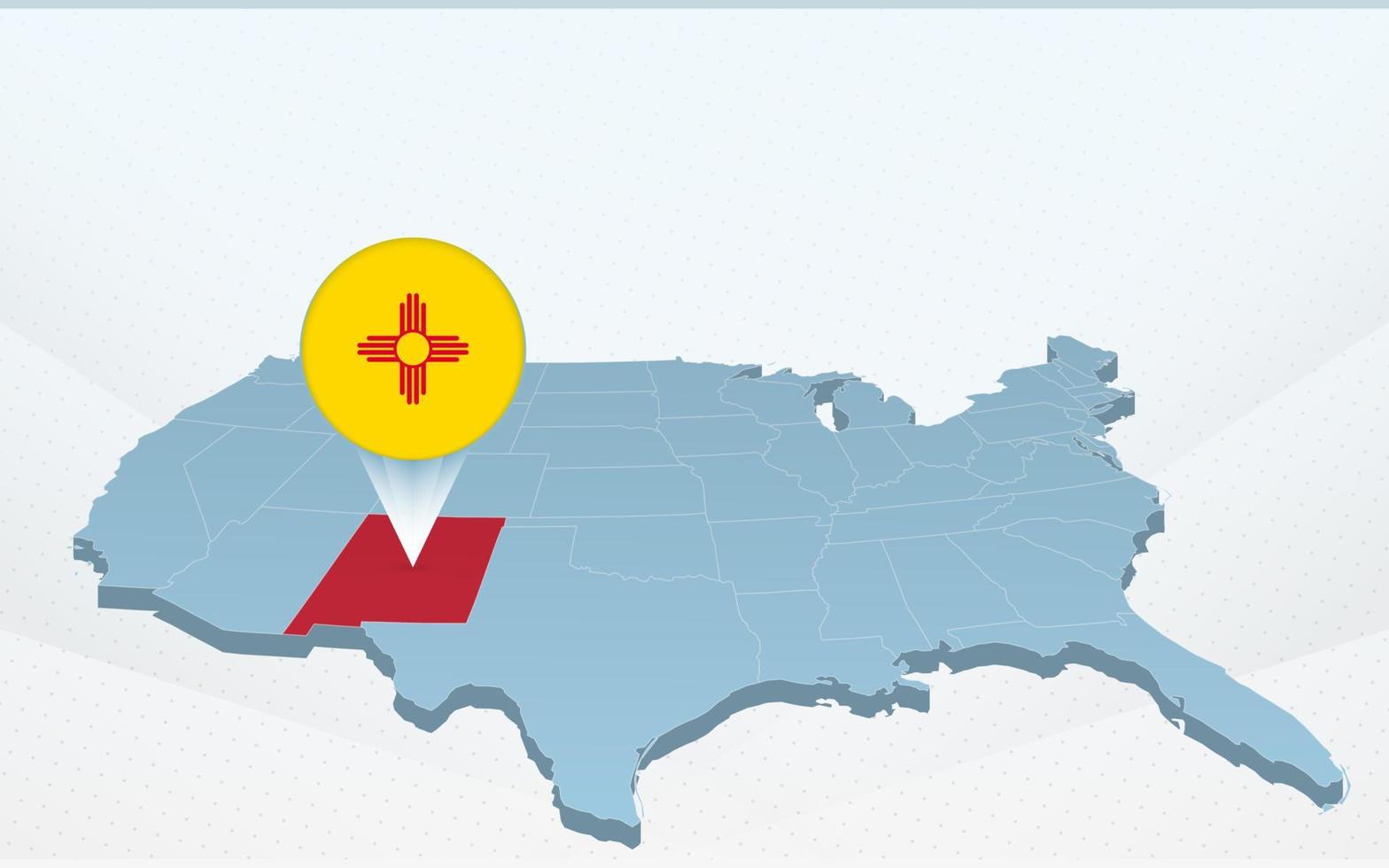 mapa del estado de nuevo méxico en el mapa de estados unidos de américa en perspectiva. vector