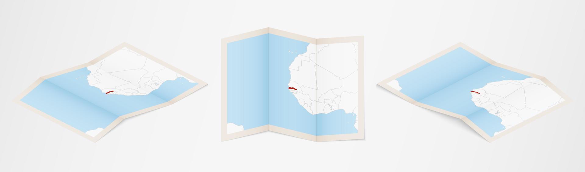 Mapa plegado de Gambia en tres versiones diferentes. vector