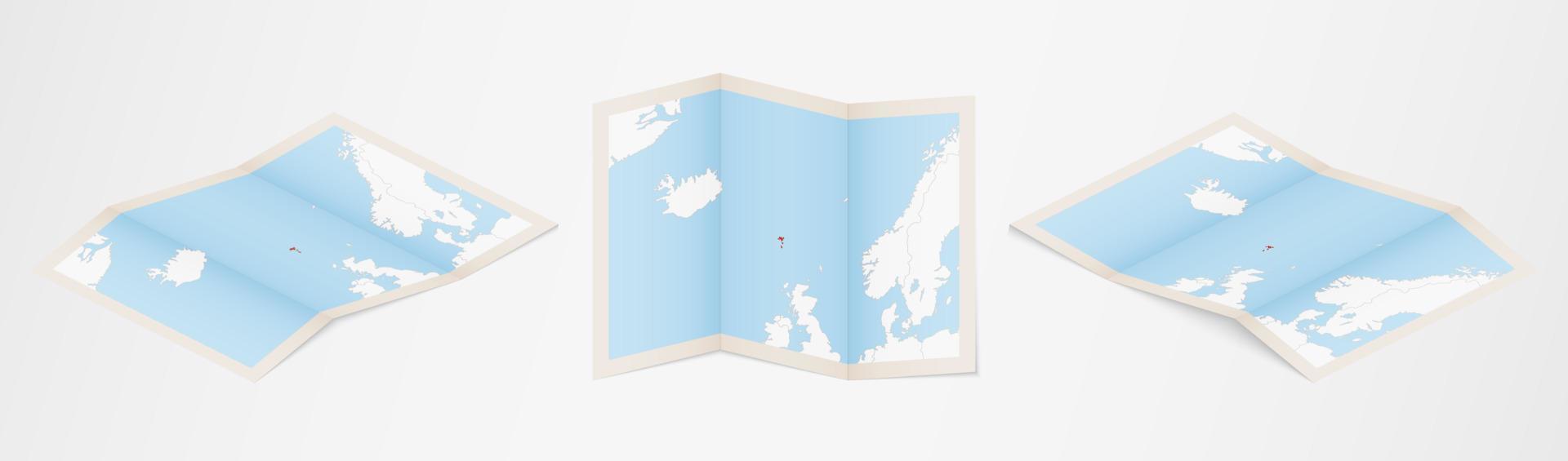 Folded map of Faroe Islands in three different versions. vector