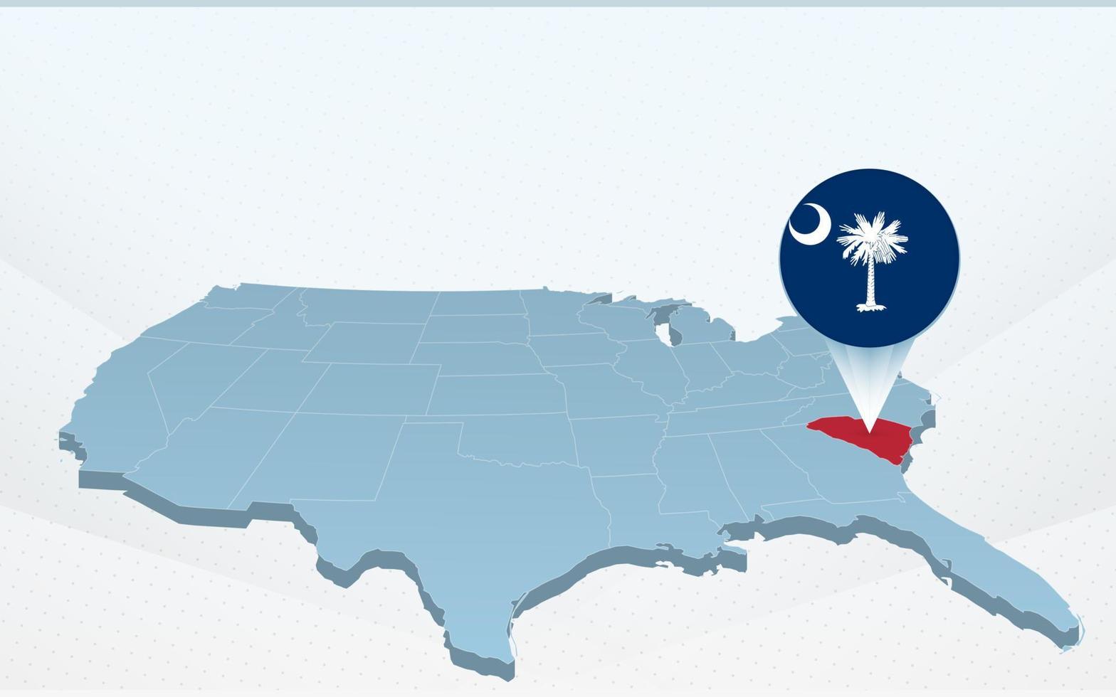 South Carolina state map on United States of America map in perspective. vector