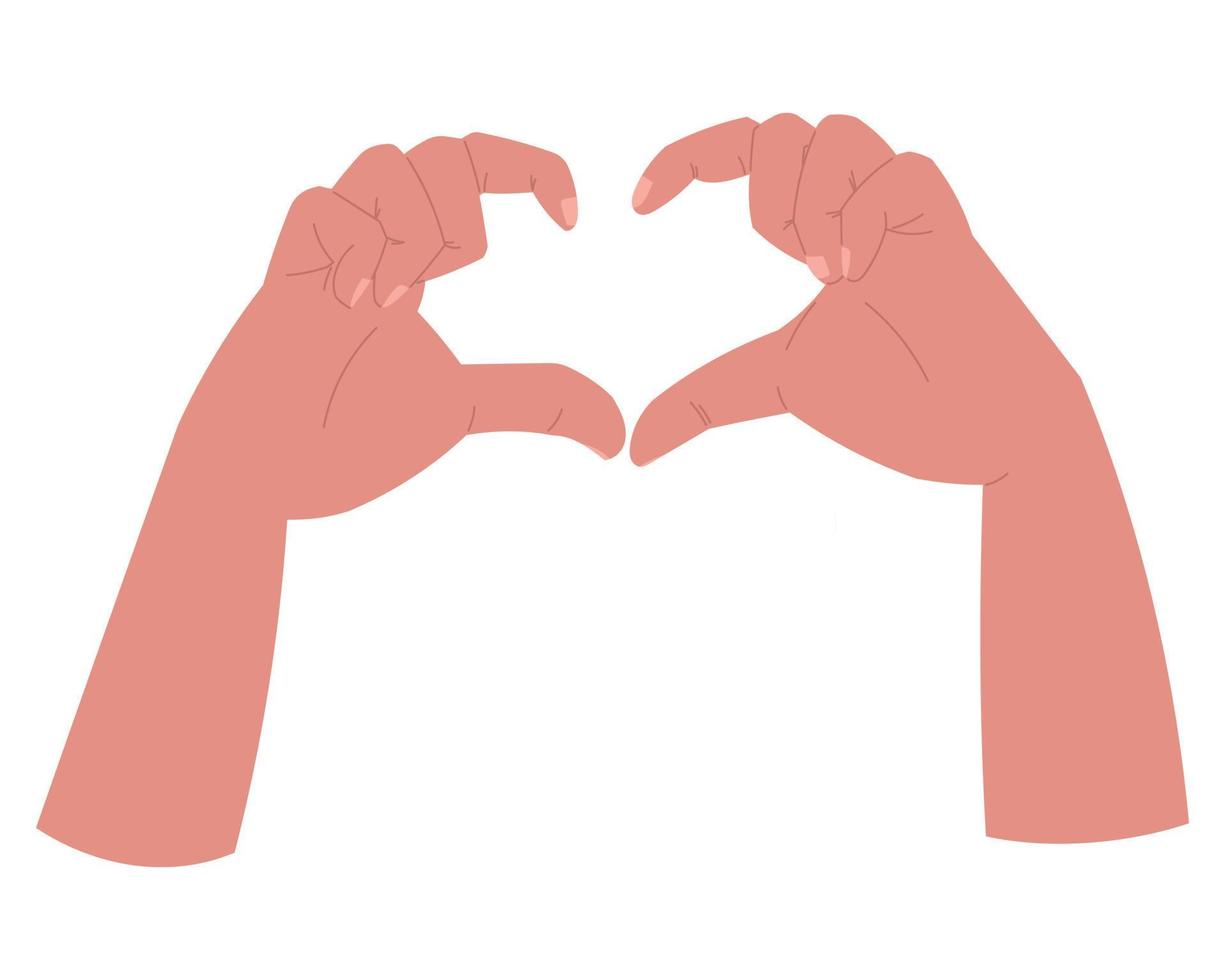 Male hands making a heart shape with fingers. Vector isolated flat illustration.