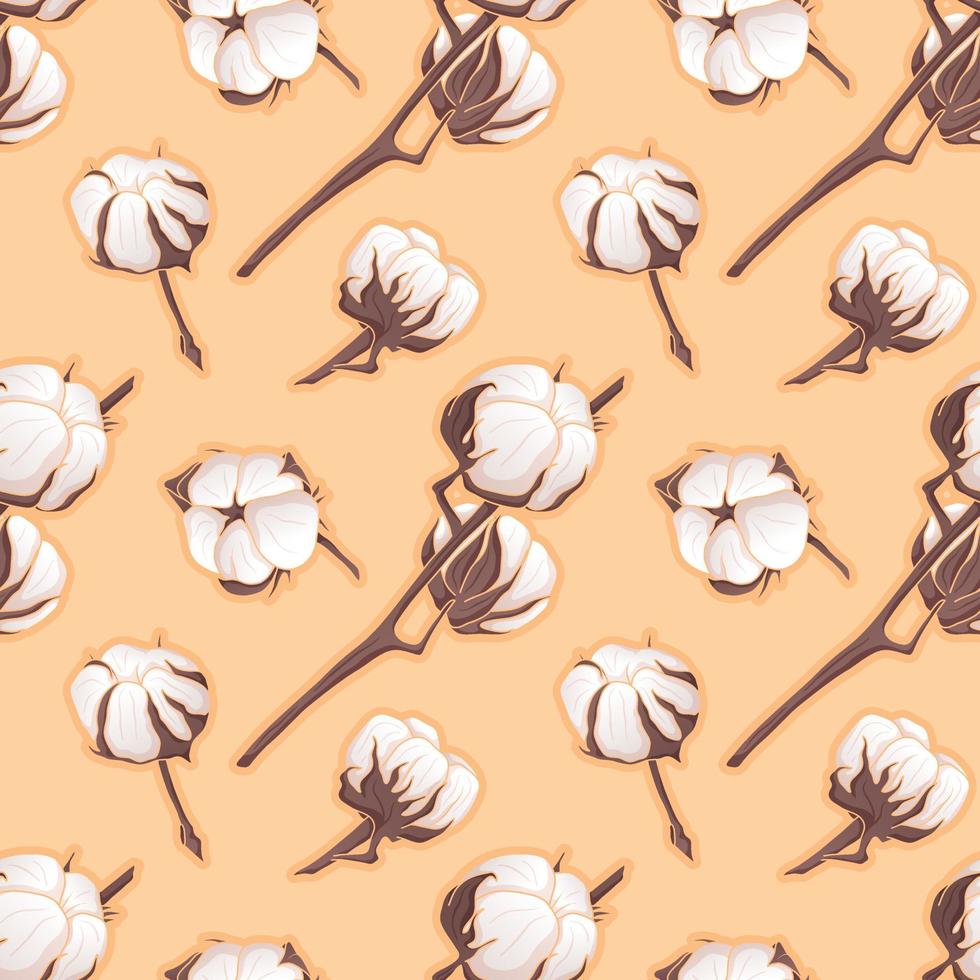 Vector seamless pattern with twigs and buds or cotton balls.