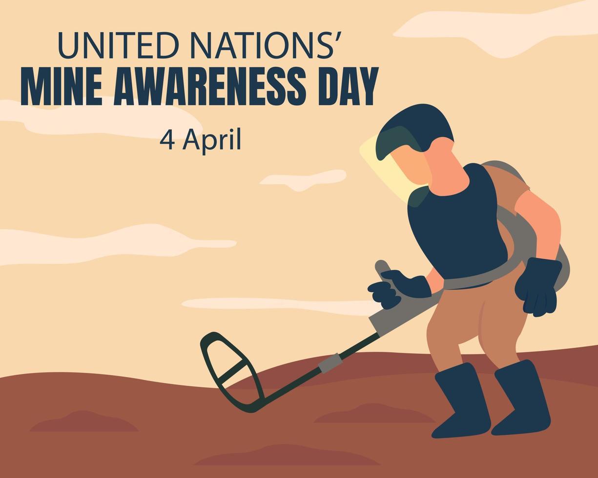illustration vector graphic of a soldier checking a landmine, perfect for international day, united nations mine awareness day, celebrate, greeting card, etc.
