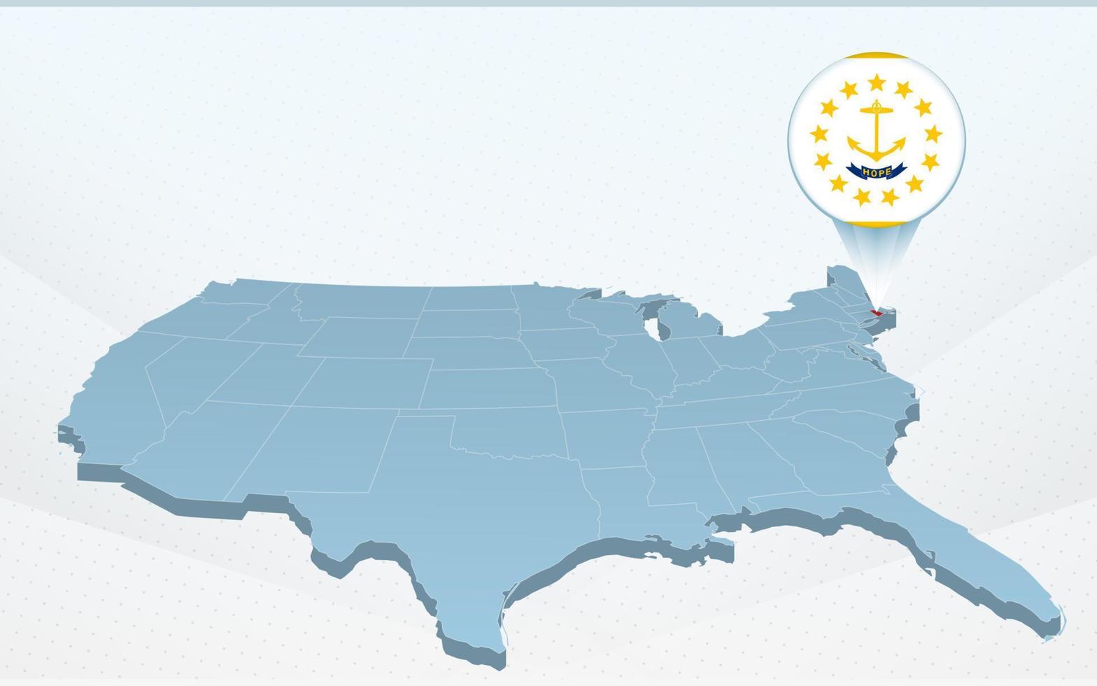 Mapa del estado de Rhode Island en el mapa de los Estados Unidos de América en perspectiva. vector