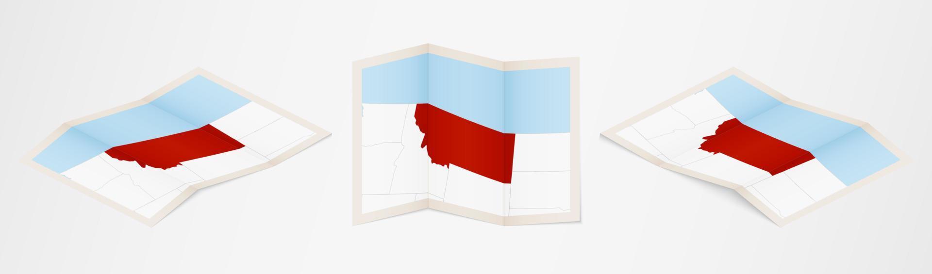 Folded map of Montana in three different versions. vector