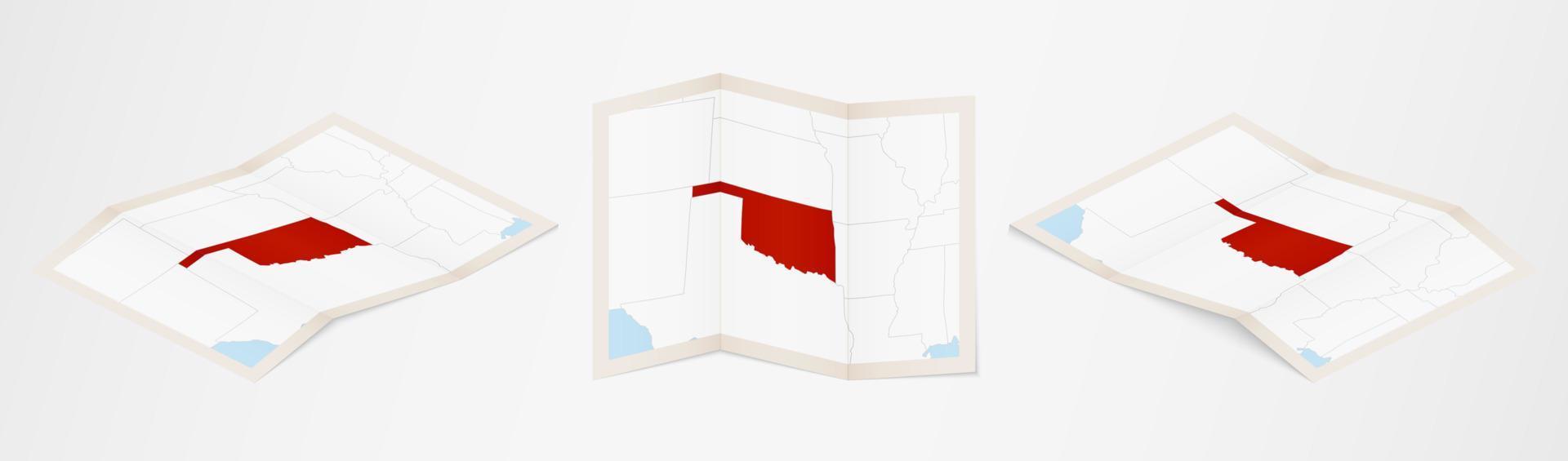 Folded map of Oklahoma in three different versions. vector