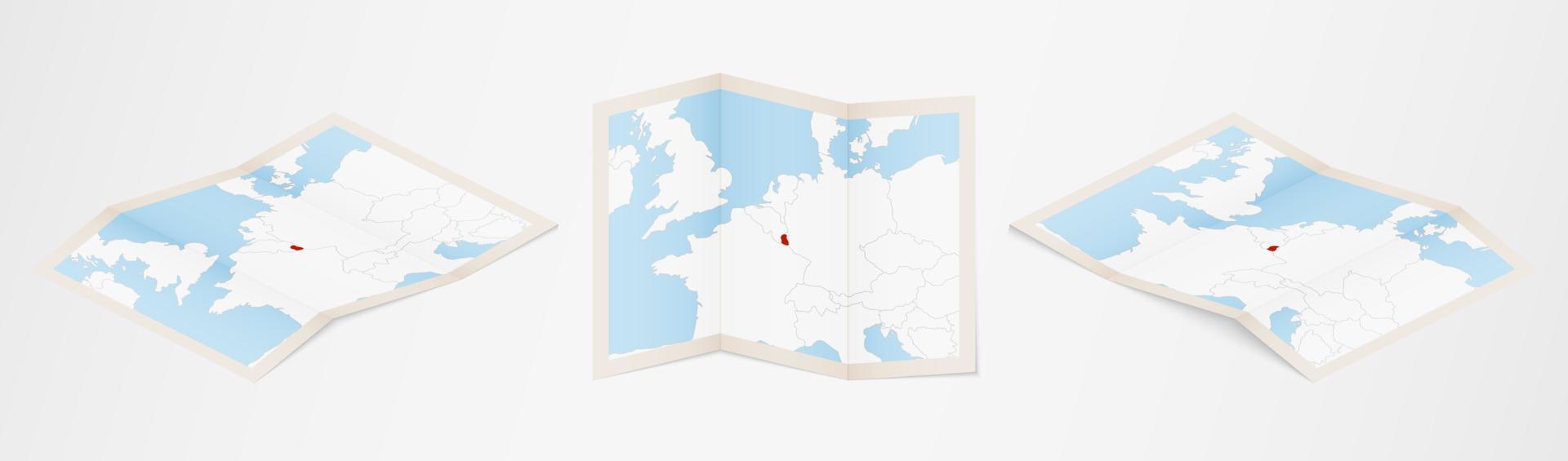 Folded map of Luxembourg in three different versions. vector