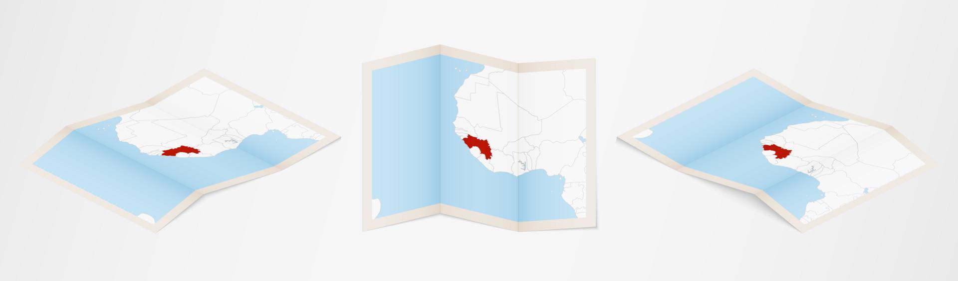 Folded map of Guinea in three different versions. vector