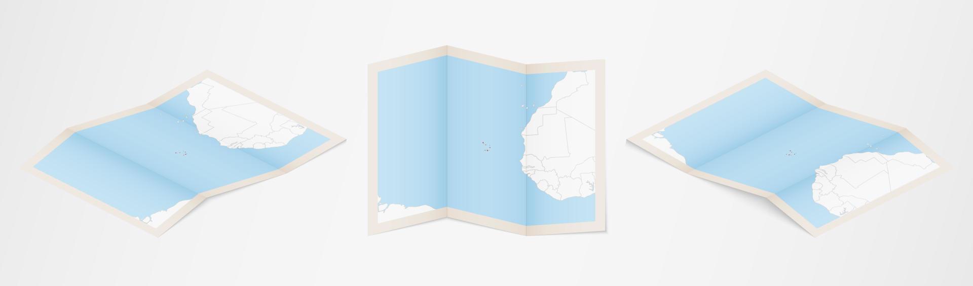 Folded map of Cape Verde in three different versions. vector