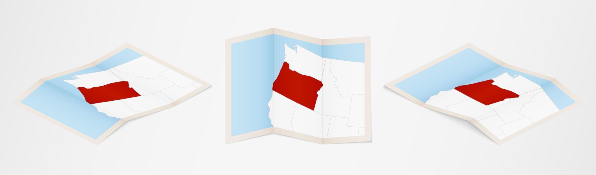 Folded map of Oregon in three different versions. vector