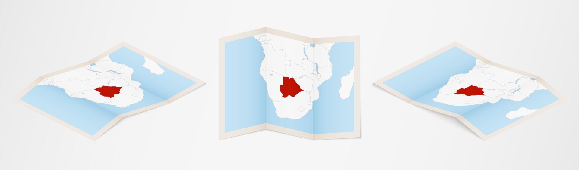 Folded map of Botswana in three different versions. vector