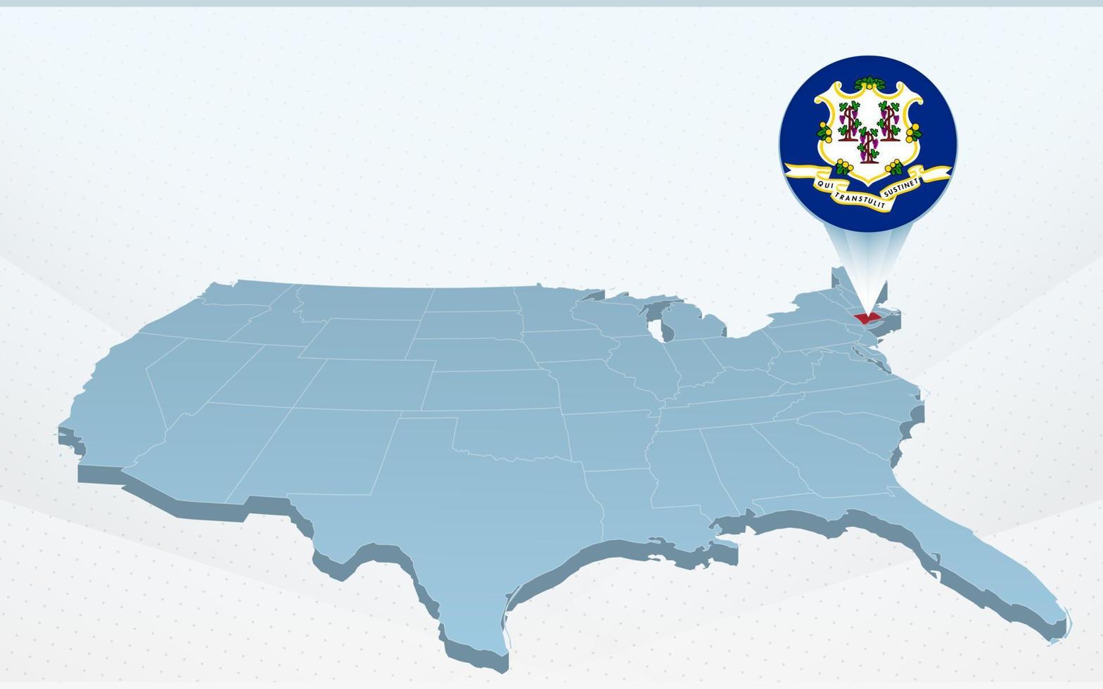 mapa del estado de connecticut en el mapa de estados unidos de américa en perspectiva. vector