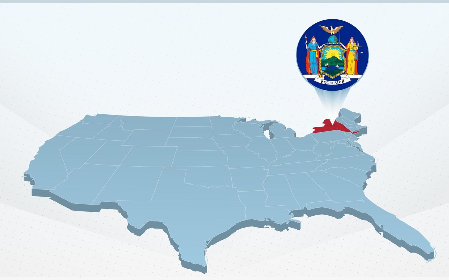 New York state map on United States of America map in perspective. vector