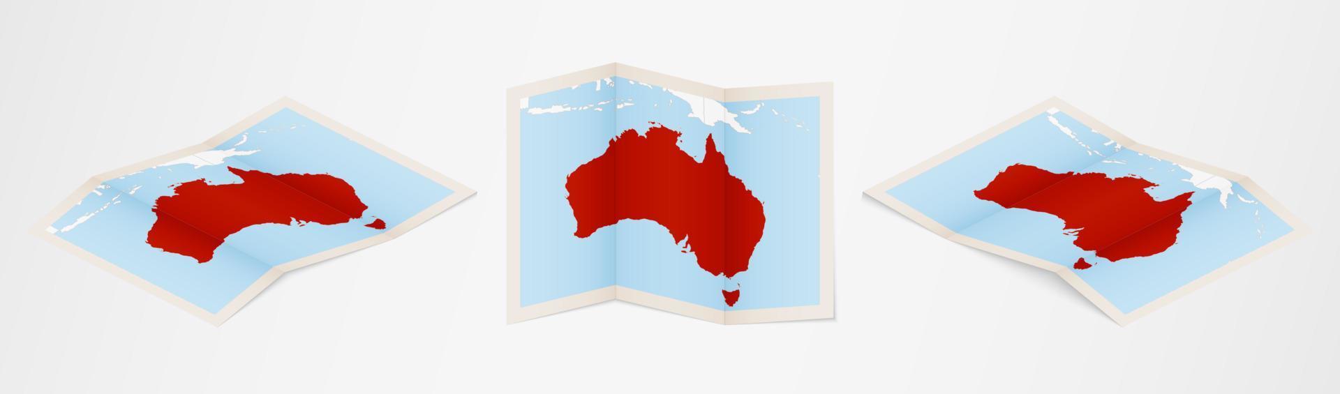 Folded map of Australia in three different versions. vector