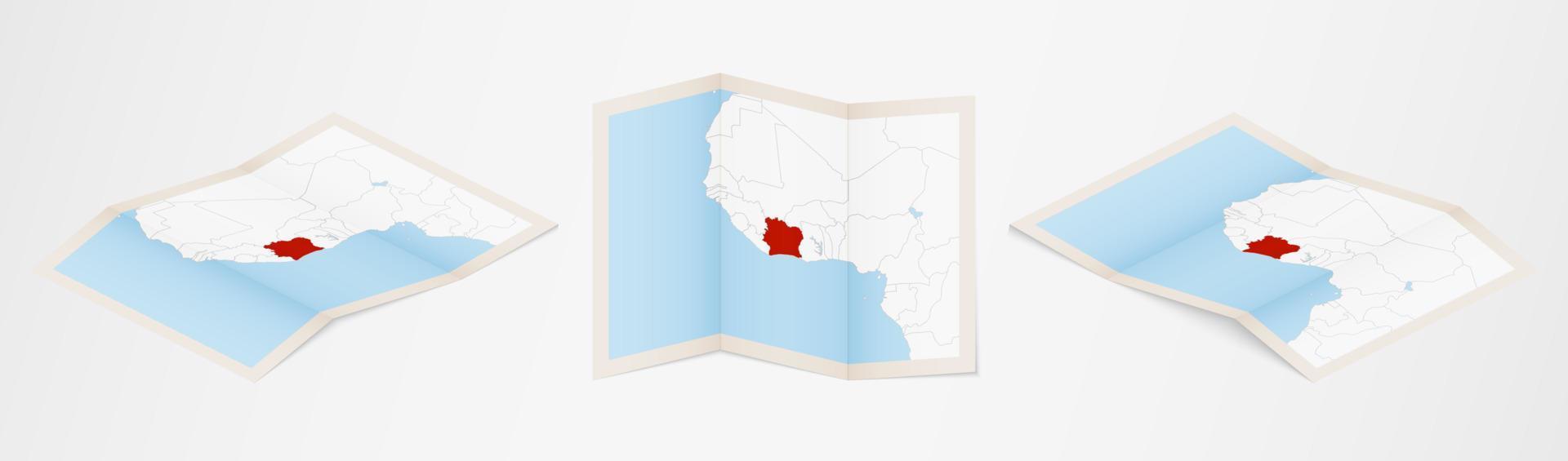 mapa plegado de costa de marfil en tres versiones diferentes. vector