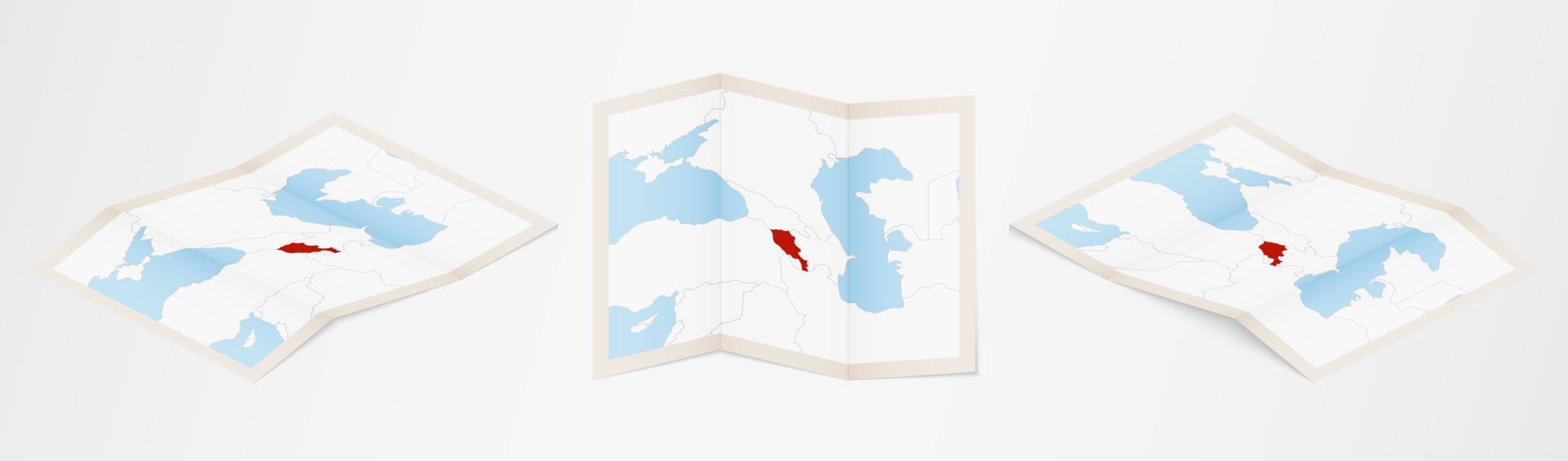 mapa plegado de armenia en tres versiones diferentes. vector