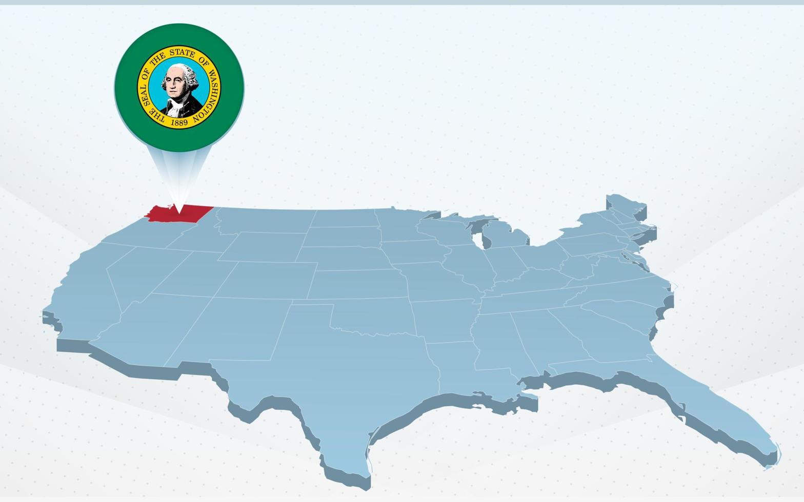 Washington state map on United States of America map in perspective. vector