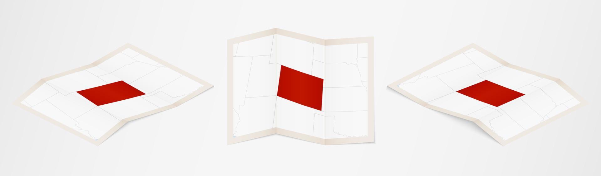 Folded map of Colorado in three different versions. vector