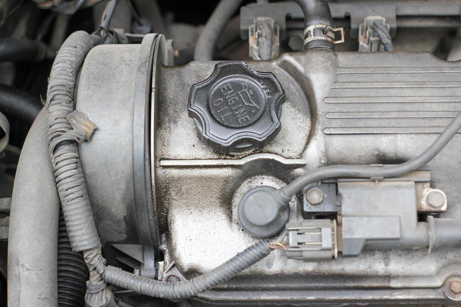 dirty engine room of an old car photo