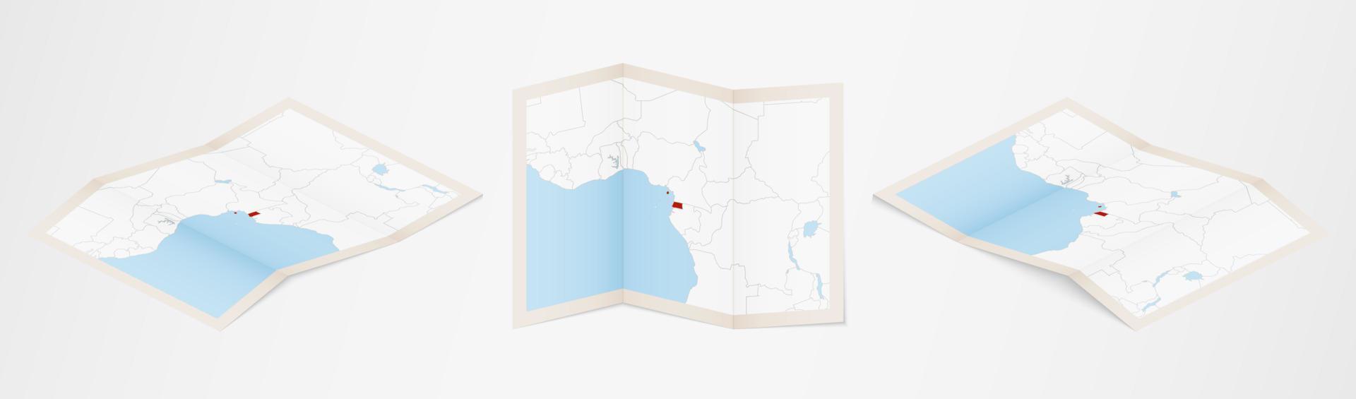 Folded map of Equatorial Guinea in three different versions. vector