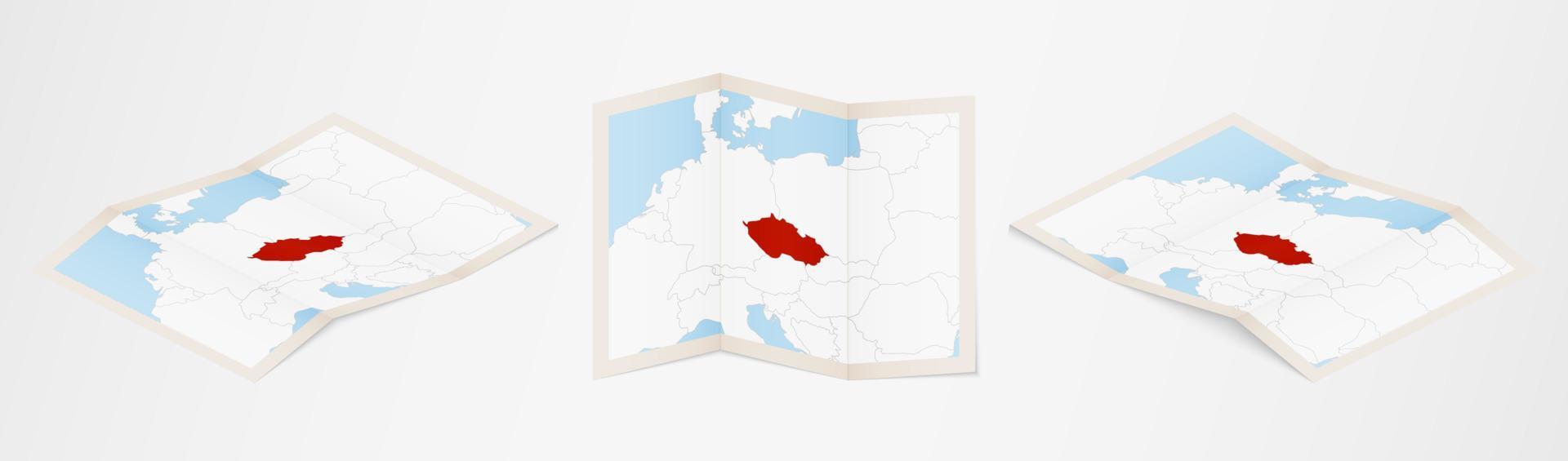 Folded map of Czech Republic in three different versions. vector