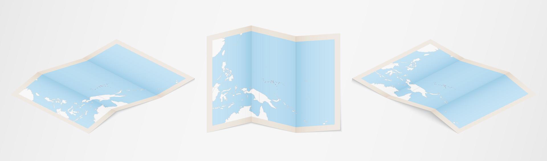 Folded map of Micronesia in three different versions. vector