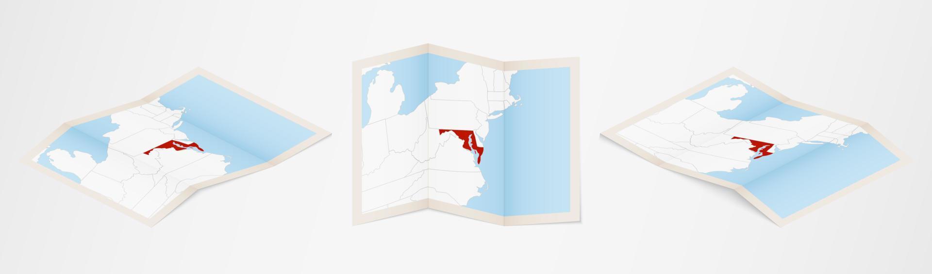 Folded map of Maryland in three different versions. vector