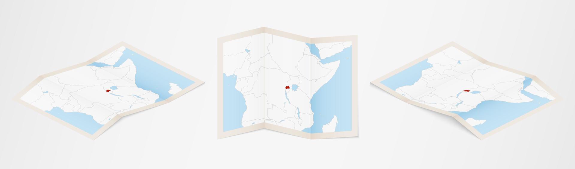 mapa plegado de ruanda en tres versiones diferentes. vector