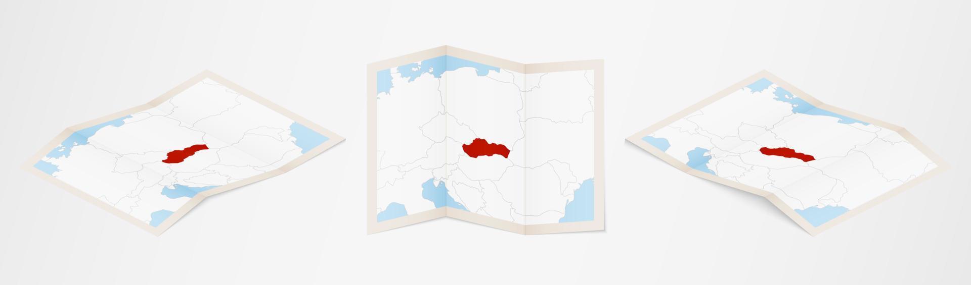 Folded map of Slovakia in three different versions. vector