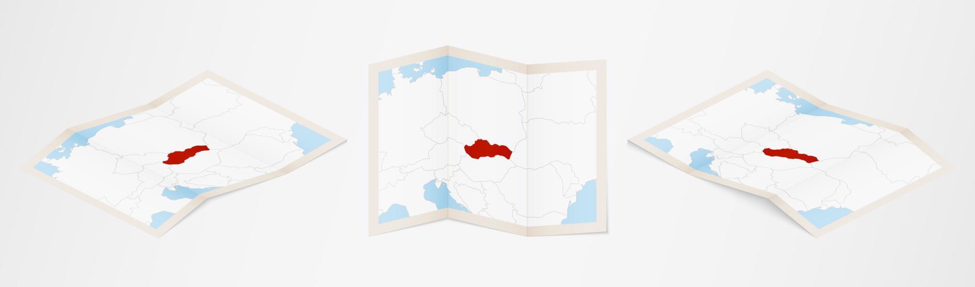 Folded map of Slovakia in three different versions. vector