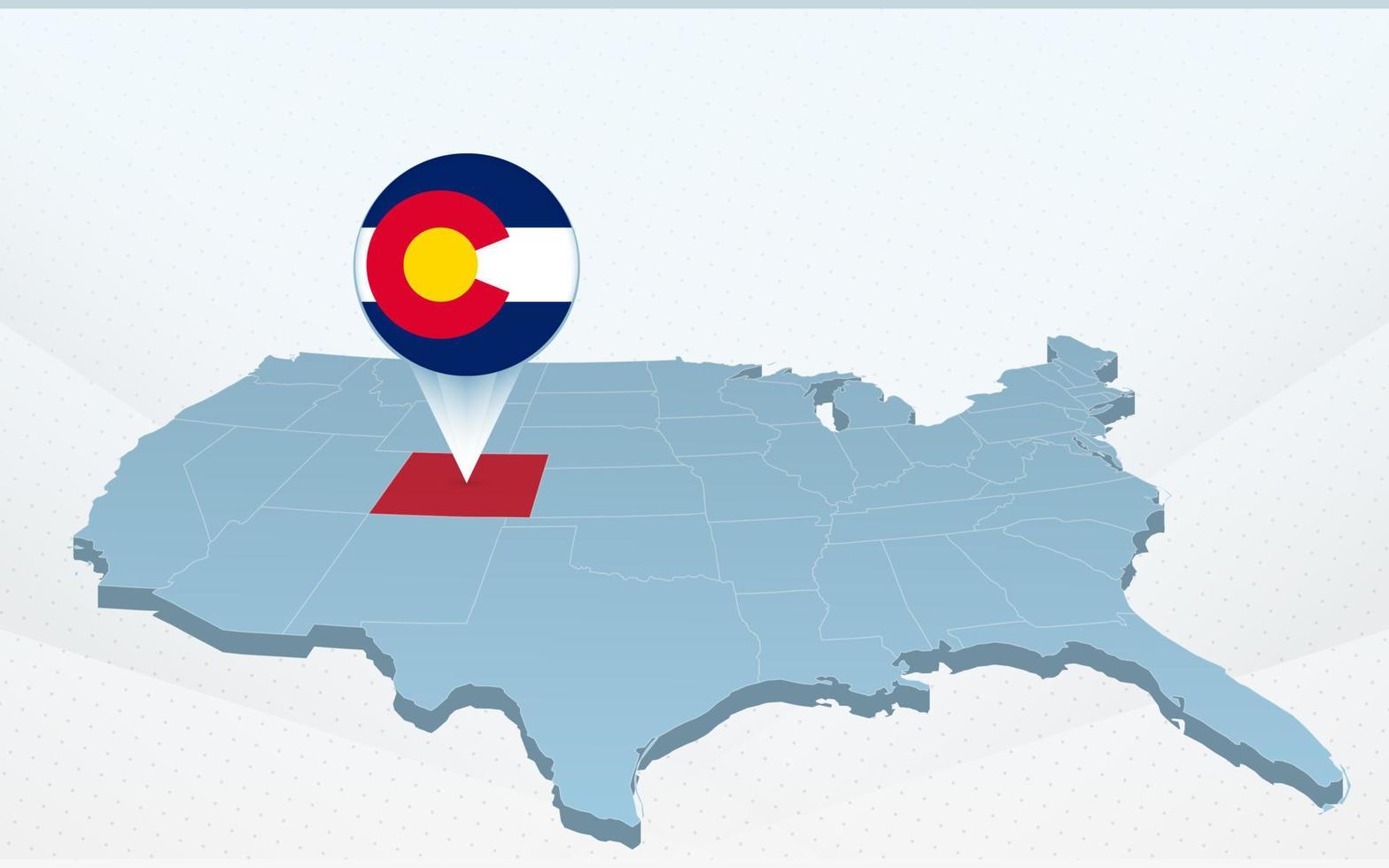 Colorado state map on United States of America map in perspective. vector
