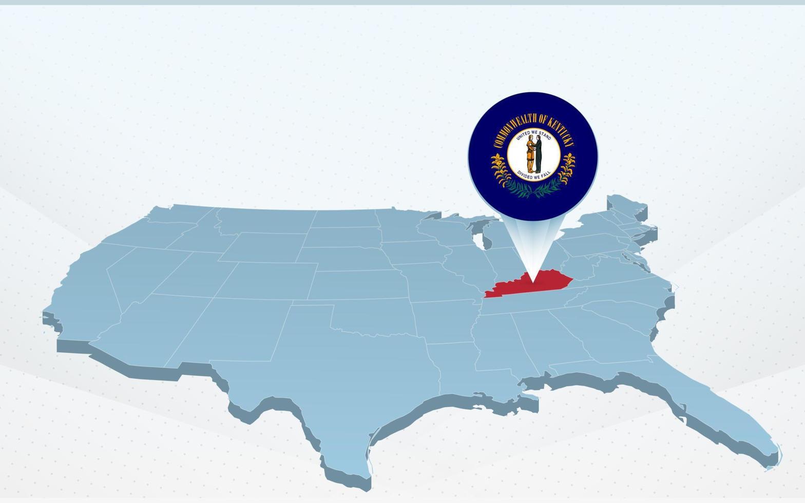 mapa del estado de kentucky en el mapa de estados unidos de américa en perspectiva. vector